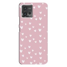 Чехол с розовым рисунком для Motorola MOTO G72 (Сердечки на розовом)