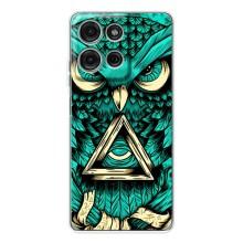 Чехлы с принтом СОВЫ для Motorola Moto G75 – Зеленая сова