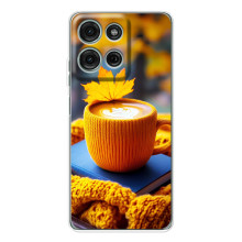 Чехол с уникальным дизайном «Осень с кофе» для Motorola Moto G75 – Кофе с жёлтым