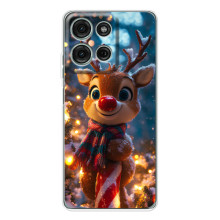 Яркий чехол для Motorola Moto G75 с Зимними Оленятами – Олень в шарфе