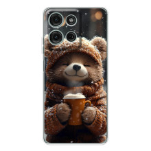 Печатный чехол «Зверята с кофе» для Motorola Moto G75 – Мишка с кофе