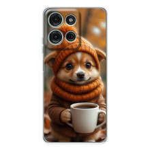 Печатный чехол «Зверята с кофе» для Motorola Moto G75 – Песик с кофе