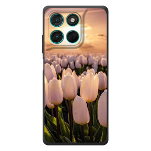 Чехлы с картинкой (Тюльпаны) на Мото Джи77 (Закат с цветами)