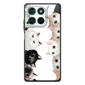 Чехол с милыми котиками на Мото Джи77 – Черно-белые котики