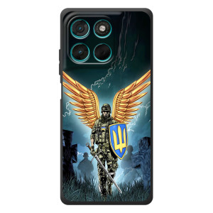 Чехол с украинским воином на Motorola Moto G77 (Крылатый воин)