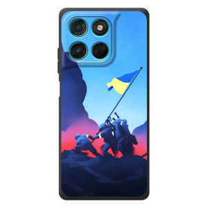 Чехол с украинским воином на Motorola Moto G77 (Украинский прапор)