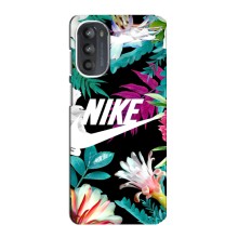 Силиконовый Чехол на Motorola MOTO G82 с картинкой Nike (Цветочный Nike)