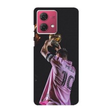 Чехол Месси футболист для Motorola MOTO G84 – Месси с кубом