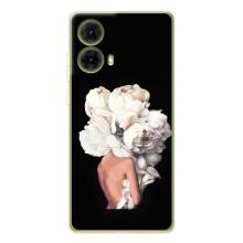 Чехлы (ART) Цветы на Motorola MOTO G85 (VPrint) (Белые цветы)