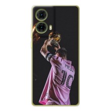Чехол Месси футболист для Motorola MOTO G85 – Месси с кубом