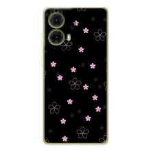 Чехол с розовым рисунком для Motorola MOTO G85 (Розовые цветы на черном)