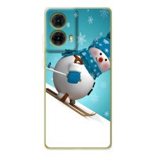 Новогодние Чехлы для Мото G85 (VPrint) (Снеговик на лыжах)