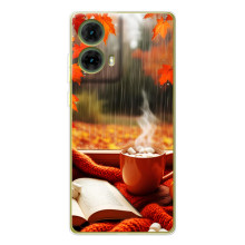 Чехол с уникальным дизайном «Осень с кофе» для Motorola MOTO G85 – Кофе и дождь