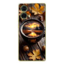Чехол с уникальным дизайном «Осень с кофе» для Motorola MOTO G85 – Тёмный кофе