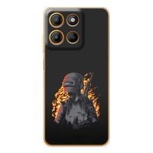 Силиконовый чехол с картинкой "Герой Pubg" на Motorola MOTO G86 Power (В огне)