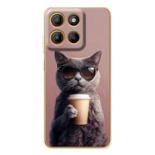 Чехол с принтом стильные животные для Мото Джи86 Павер (Кот с кофе)