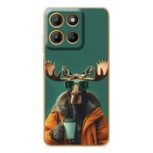 Чехол с принтом стильные животные для Мото Джи86 Павер (Лось с кофе)