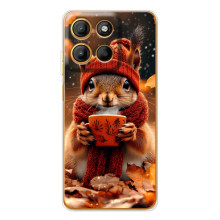 Печатный чехол «Зверята с кофе» для Motorola MOTO G86 Power – Белка с кофе