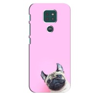 Бампер для Motorola Moto G9 Play с картинкой "Песики" (Собака на розовом)