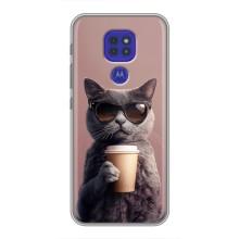 Чехол с принтом стильные животные для Мото G9 Плей – Кот с кофе