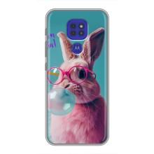 Чехол с принтом стильные животные для Мото G9 Плей – Кролик в очках
