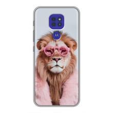 Чехол с принтом стильные животные для Мото G9 Плей – Лев в очках