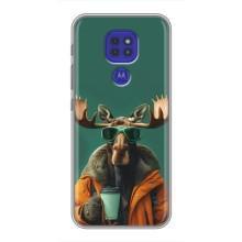 Чехол с принтом стильные животные для Мото G9 Плей – Лось с кофе