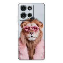 Чехол с принтом стильные животные для Мото Джи96 5Джи (Лев в очках)