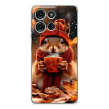 Печатный чехол «Зверята с кофе» для Motorola Moto G96 5G – Белка с кофе