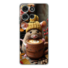 Печатный чехол «Зверята с кофе» для Motorola Moto G96 5G – Медведь с кофе