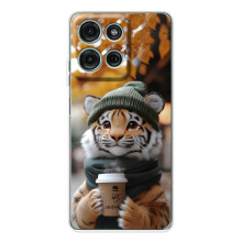 Печатный чехол «Зверята с кофе» для Motorola Moto G96 5G – Тигр с кофе