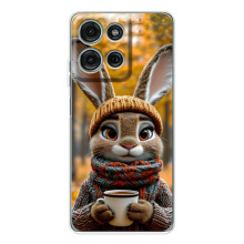 Печатный чехол «Зверята с кофе» для Motorola Moto G96 5G – Зайчик с кофе