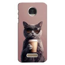 Чохол з принтом стильні тварини для Моторола МОТО Z Плей – Кіт з кавою
