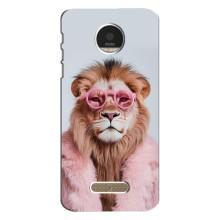 Чохол з принтом стильні тварини для Моторола МОТО Z Плей – Лев в окулярах