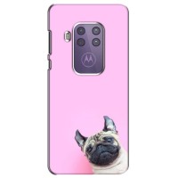 Бампер для Motorola One Marco с картинкой "Песики" (Собака на розовом)