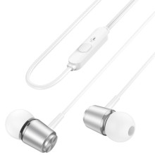 Стерео Наушники Hoco M108 Spring metal universal with mic (3.5mm/1.2m) – Серебряный