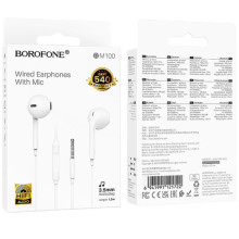 Наушники Borofone BM100 Fuente universal with microphone (3.5mm/1.2m) – Белый