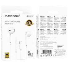 Наушники Borofone BM100 Fuente universal with microphone (Type-C/1.2m) – Белый