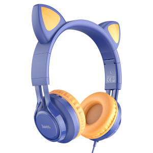 Накладные наушники Hoco W36 Cat ear (3.5mm/1.2m) (Темно-синий)