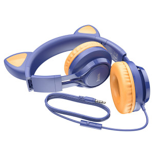Накладные наушники Hoco W36 Cat ear (3.5mm/1.2m) – Темно-синий