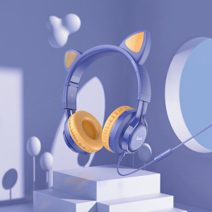 Накладные наушники Hoco W36 Cat ear (3.5mm/1.2m) – Темно-синий