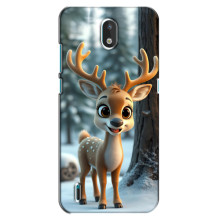 Яркий чехол для Nokia 1.3 с Зимними Оленятами – Оленёнок в лесу