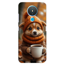 Печатный чехол «Зверята с кофе» для Nokia 1.4 – Песик с кофе