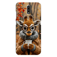 Печатный чехол «Зверята с кофе» для Nokia 2.3 – Жираф с кофе
