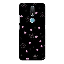 Чехол с розовым рисунком для Nokia 2.4 (Розовые цветы на черном)