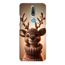 Яскравий чохол для Nokia 2.4 з Зимові Оленята – Олень в светрі