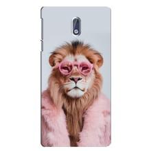Чехол с принтом стильные животные для Нокиа 3 (Лев в очках)