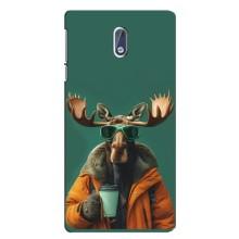 Чехол с принтом стильные животные для Нокиа 3 (Лось с кофе)