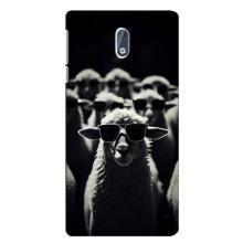 Чехол с принтом стильные животные для Нокиа 3 (Овечка в очках)