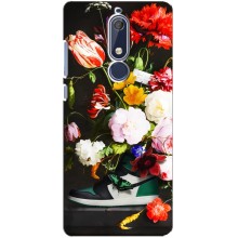 Брендновые Чехлы для Nokia 5 2018, 5.1 - (PREMIUMPrint) – Nike цветы